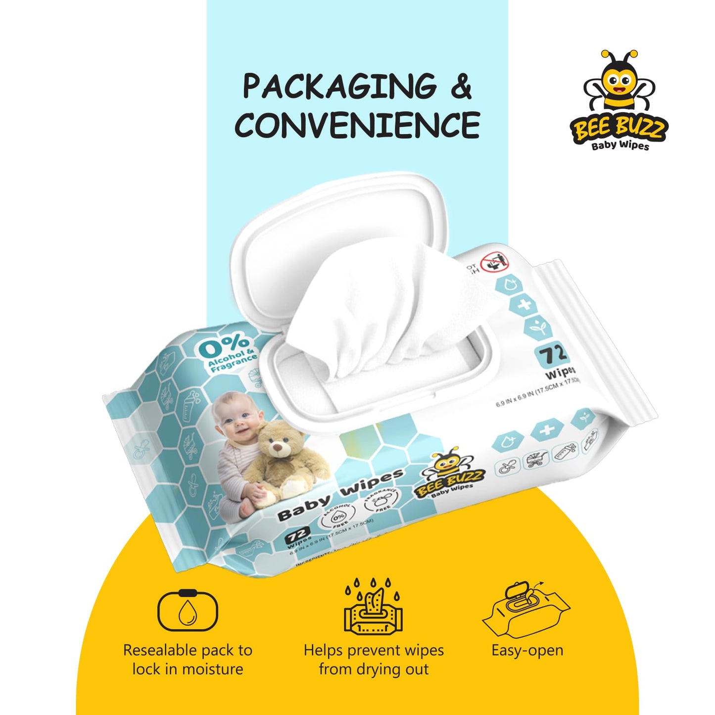 Bee Buzz baby wet wipes 72 wipes / 12 packs